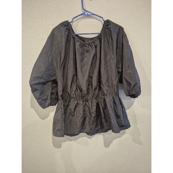 Missguided Plus Women's Size 18 Ruched Poplin Puff Sleeve Top Black NWT - Picture 1 of 5